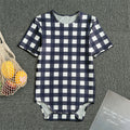 Navy And White Check Pattern Print Men's Bodysuit