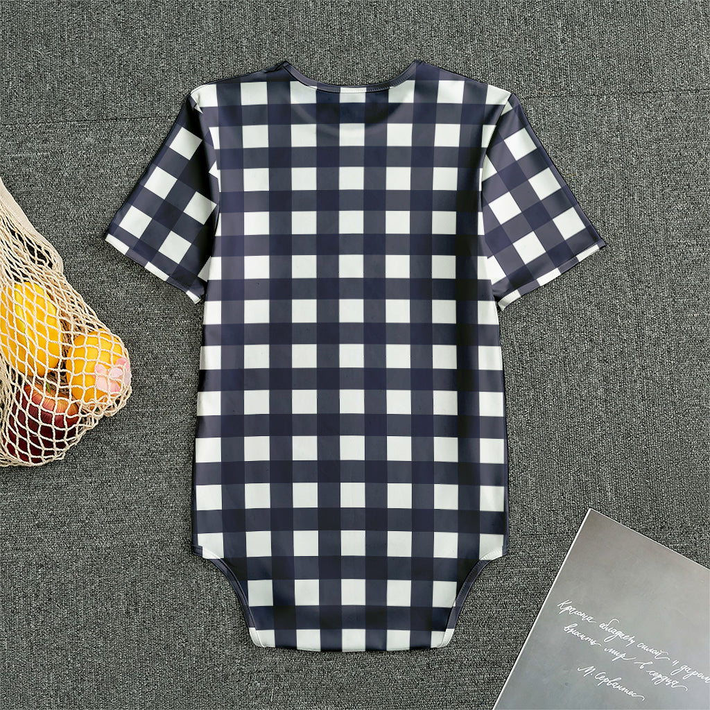 Navy And White Check Pattern Print Men's Bodysuit