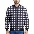 Navy And White Check Pattern Print Men's Bomber Jacket