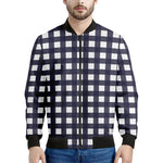 Navy And White Check Pattern Print Men's Bomber Jacket
