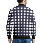 Navy And White Check Pattern Print Men's Bomber Jacket