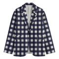 Navy And White Check Pattern Print Men's Cotton Blazer