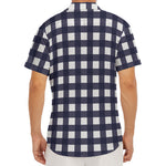 Navy And White Check Pattern Print Men's Deep V-Neck Shirt
