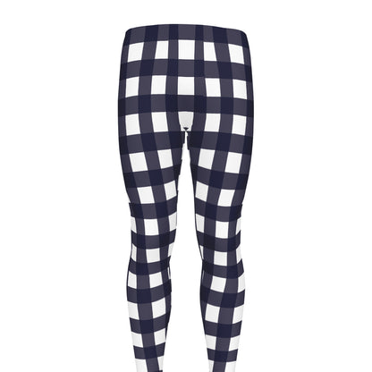 Navy And White Check Pattern Print Men's leggings