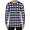Navy And White Check Pattern Print Men's Long Sleeve T-Shirt