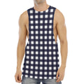 Navy And White Check Pattern Print Men's Muscle Tank Top