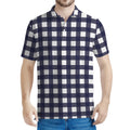 Navy And White Check Pattern Print Men's Polo Shirt