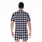 Navy And White Check Pattern Print Men's Rompers