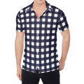 Navy And White Check Pattern Print Men's Shirt