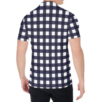 Navy And White Check Pattern Print Men's Shirt