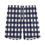 Navy And White Check Pattern Print Men's Sports Shorts