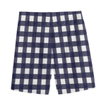 Navy And White Check Pattern Print Men's Sports Shorts