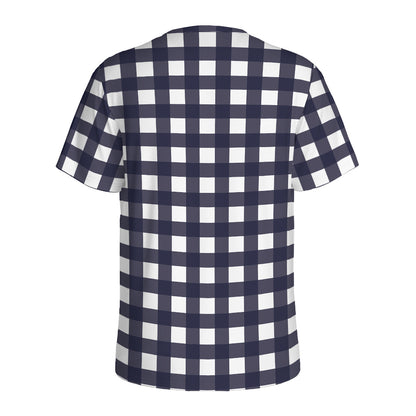 Navy And White Check Pattern Print Men's Sports T-Shirt