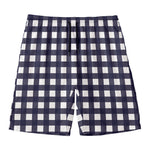 Navy And White Check Pattern Print Men's Swim Trunks