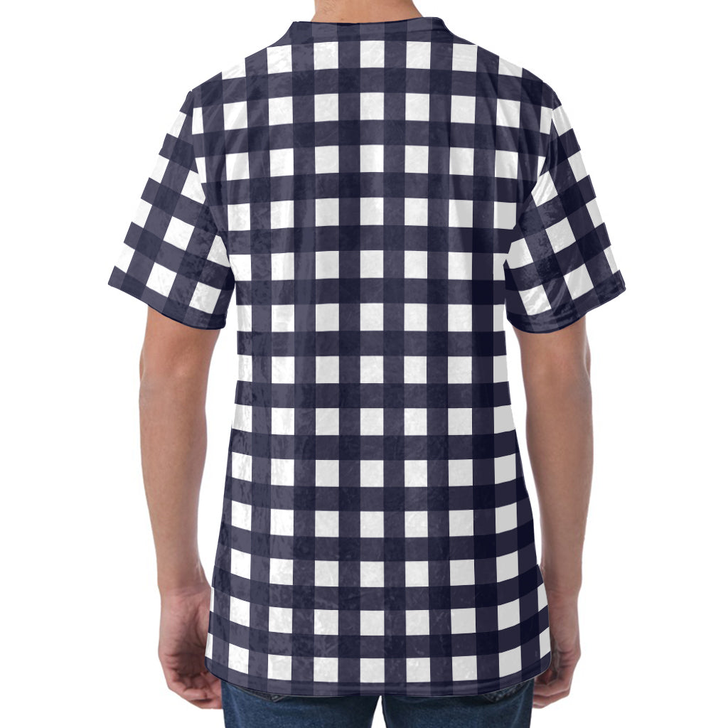 Navy And White Check Pattern Print Men's Velvet T-Shirt