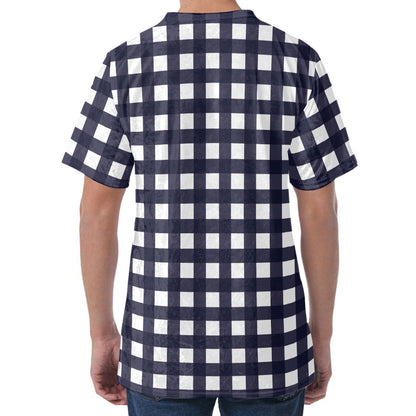 Navy And White Check Pattern Print Men's Velvet T-Shirt