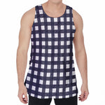 Navy And White Check Pattern Print Men's Velvet Tank Top