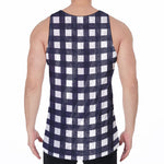 Navy And White Check Pattern Print Men's Velvet Tank Top