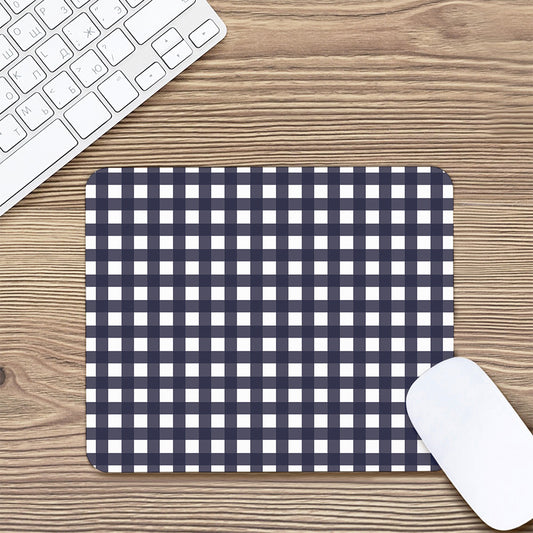 Navy And White Check Pattern Print Mouse Pad