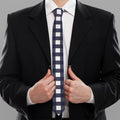 Navy And White Check Pattern Print Necktie
