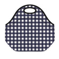 Navy And White Check Pattern Print Neoprene Lunch Bag
