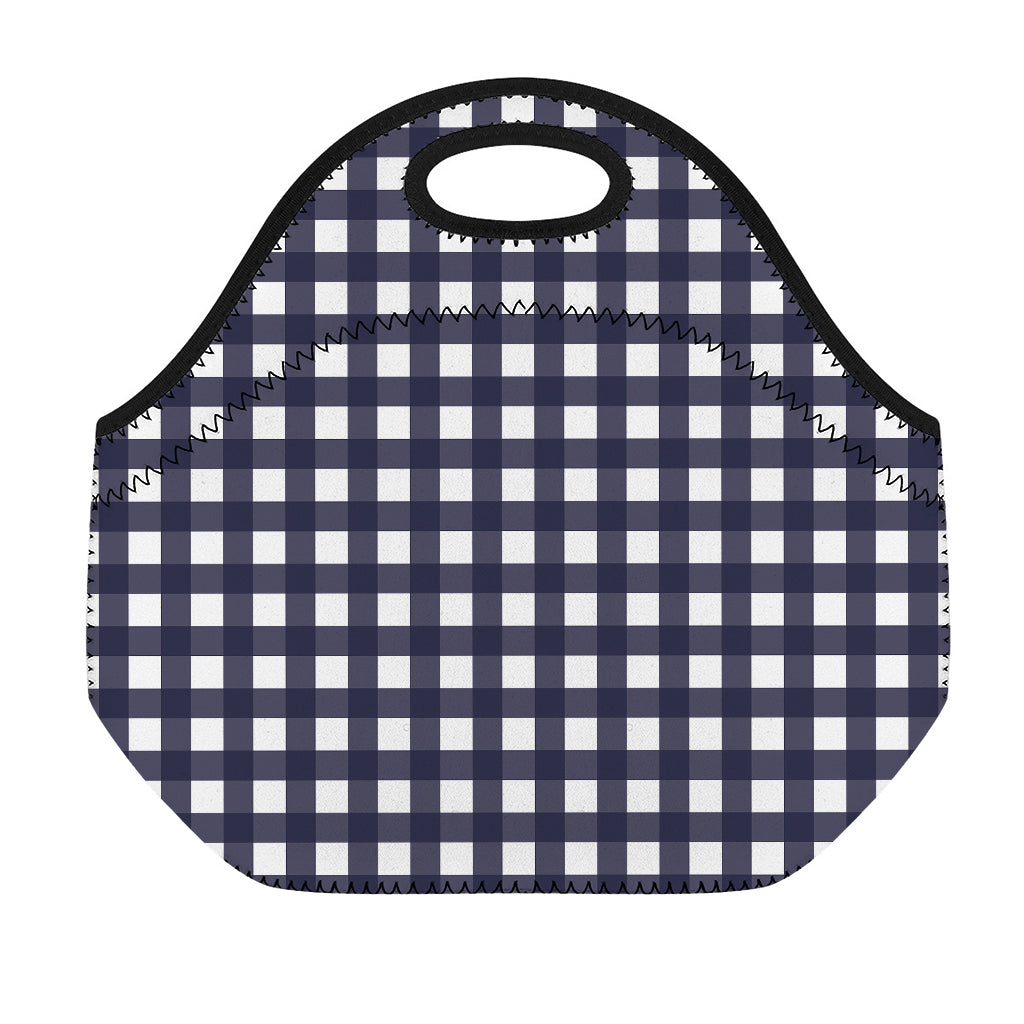 Navy And White Check Pattern Print Neoprene Lunch Bag