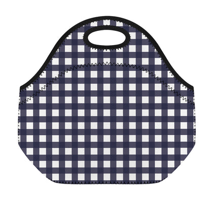 Navy And White Check Pattern Print Neoprene Lunch Bag