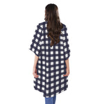 Navy And White Check Pattern Print Open Front Beach Cover Up