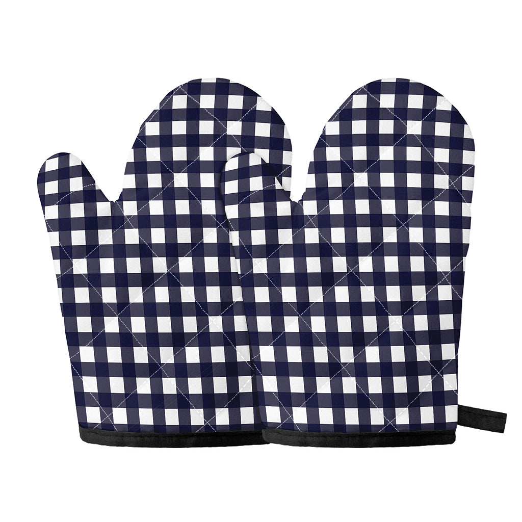 Navy And White Check Pattern Print Oven Mitts