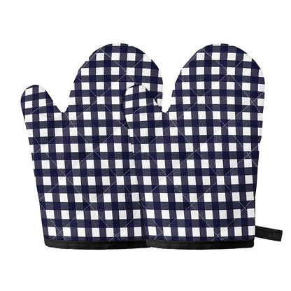 Navy And White Check Pattern Print Oven Mitts