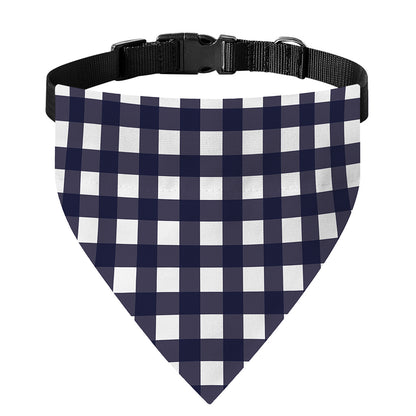 Navy And White Check Pattern Print Over The Collar Dog Bandana