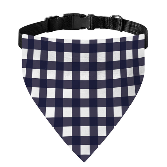 Navy And White Check Pattern Print Over The Collar Dog Bandana