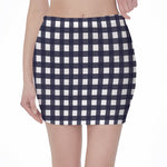 Navy And White Check Pattern Print Pencil Mini Skirt