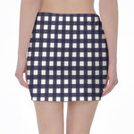 Navy And White Check Pattern Print Pencil Mini Skirt