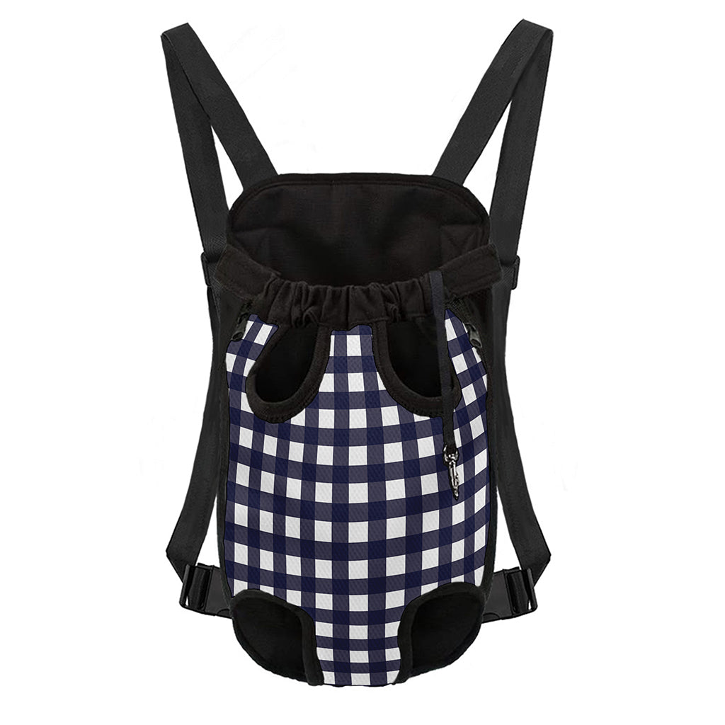 Navy And White Check Pattern Print Pet Carrier Backpack
