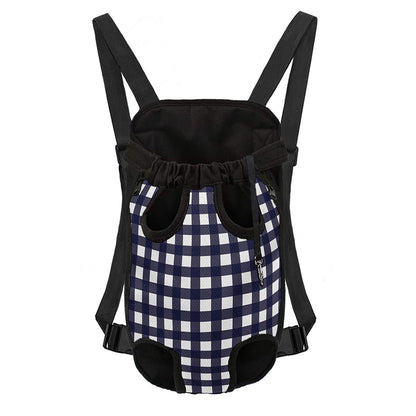 Navy And White Check Pattern Print Pet Carrier Backpack