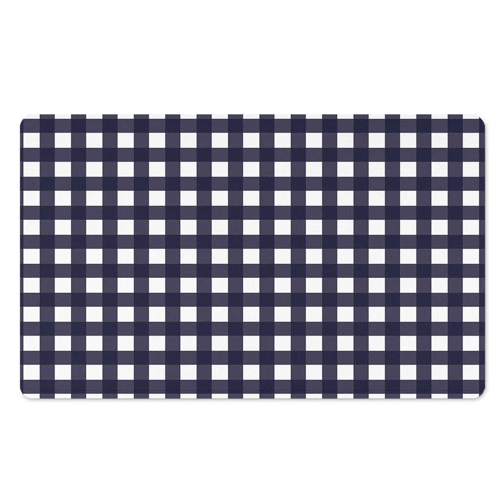 Navy And White Check Pattern Print Polyester Doormat