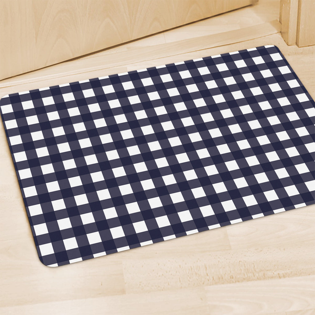 Navy And White Check Pattern Print Polyester Doormat