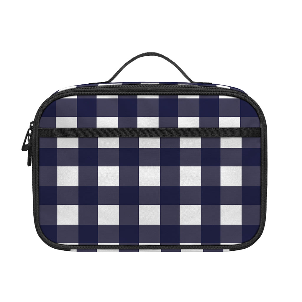 Navy And White Check Pattern Print Portable Lunch Bag