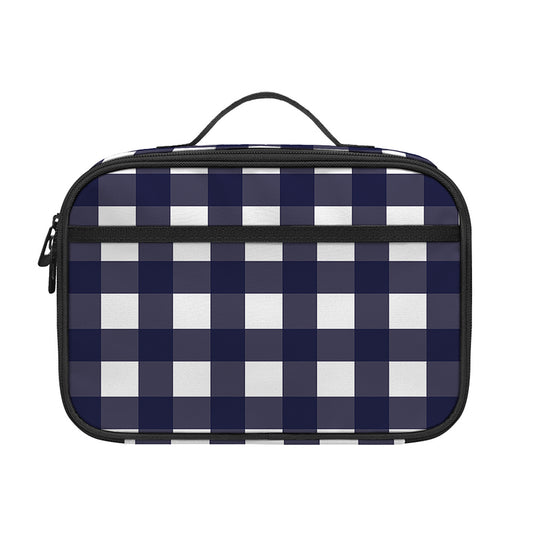 Navy And White Check Pattern Print Portable Lunch Bag