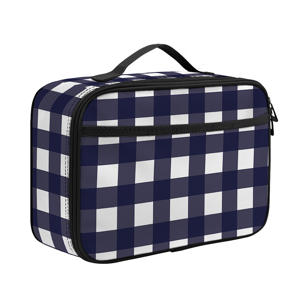 Navy And White Check Pattern Print Portable Lunch Bag