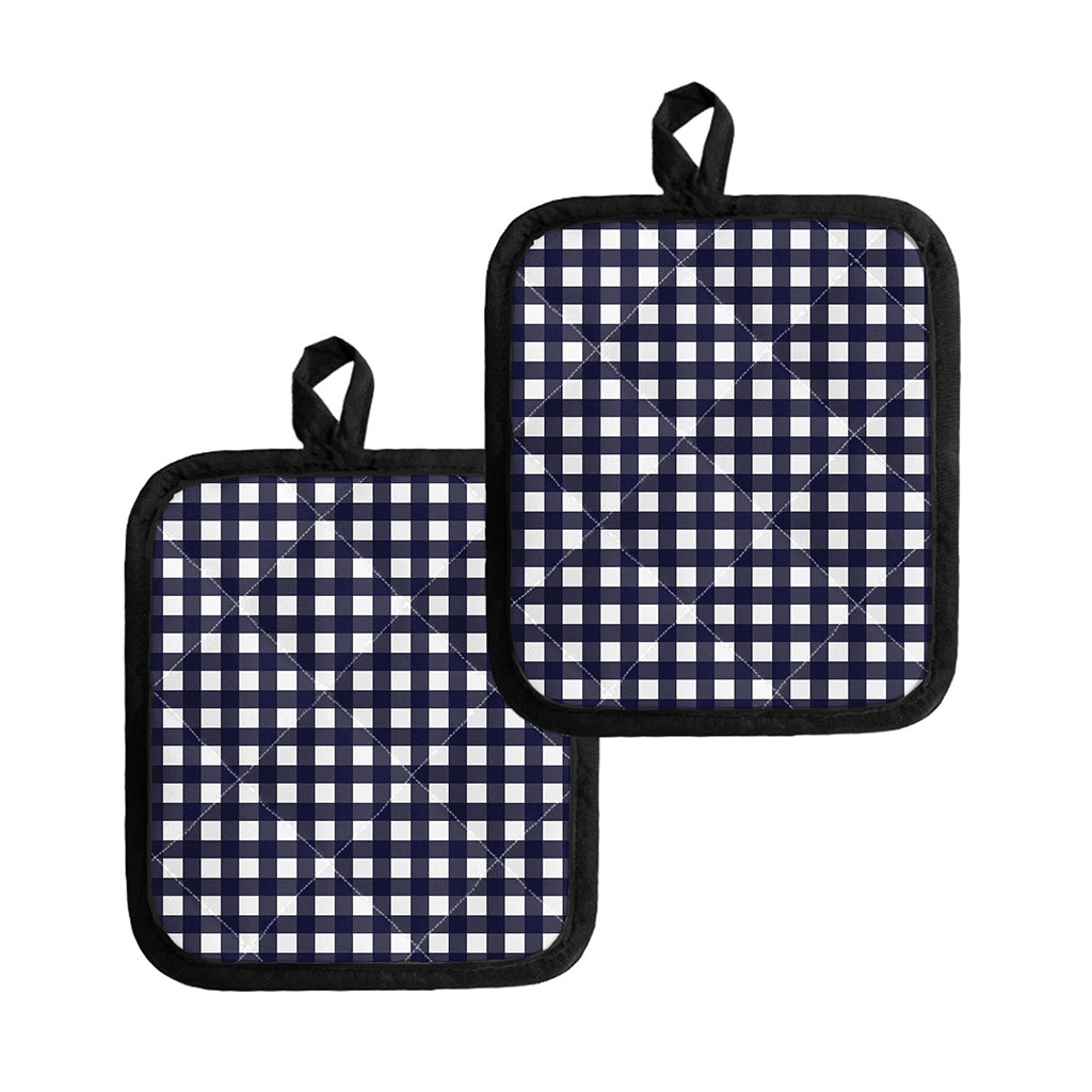 Navy And White Check Pattern Print Pot Holders