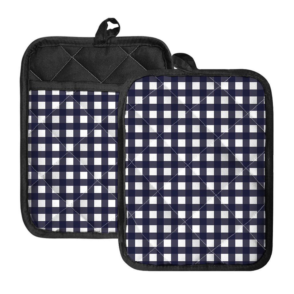 Navy And White Check Pattern Print Pot Holders With Pocket