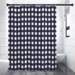 Navy And White Check Pattern Print Premium Shower Curtain