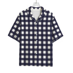 Navy And White Check Pattern Print Rayon Hawaiian Shirt