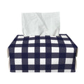 Navy And White Check Pattern Print Rectangle Tissue Box Cover