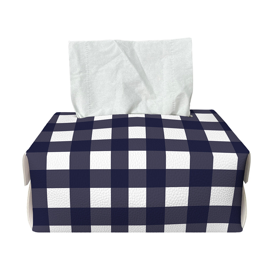 Navy And White Check Pattern Print Rectangle Tissue Box Cover