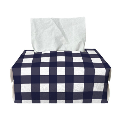 Navy And White Check Pattern Print Rectangle Tissue Box Cover