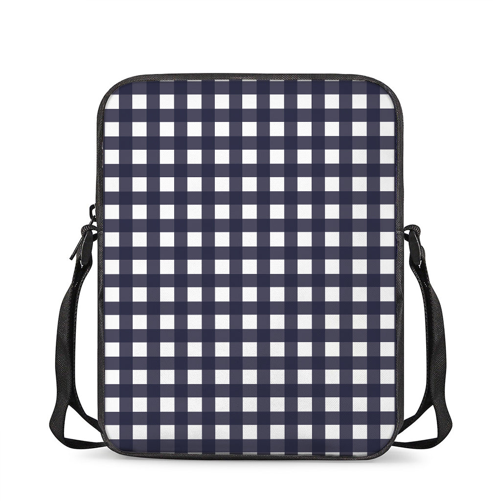 Navy And White Check Pattern Print Rectangular Crossbody Bag
