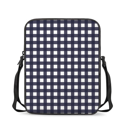 Navy And White Check Pattern Print Rectangular Crossbody Bag